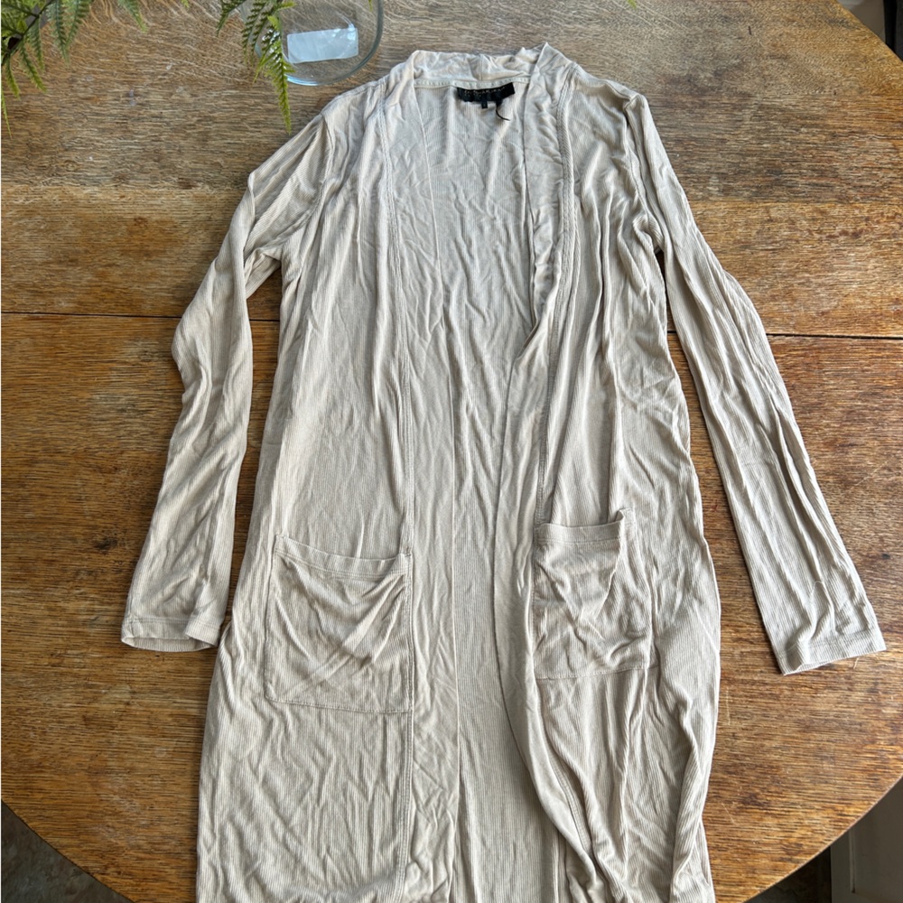 Long Open Ribbed Cardigan - S